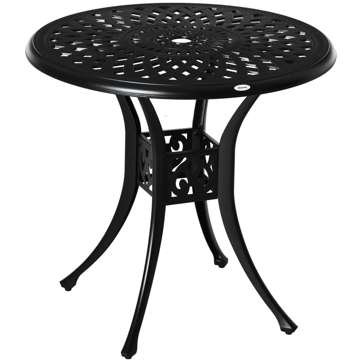 Unbranded 78cm Round Garden Dining Table with Parasol Hole Cast Aluminium Black Outsunny - Garden Table