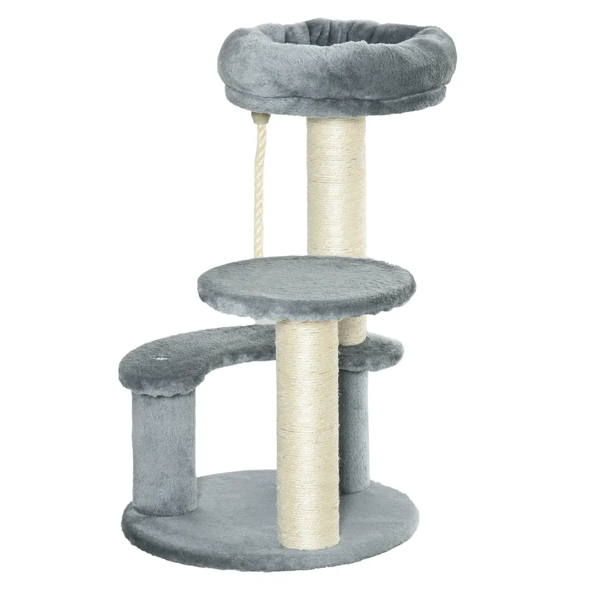Pawhut Cat Tree Scratcher Kitty Activity Play Center Post 2 Perch w/ Hanging Sisal Rope - Cat Tree
