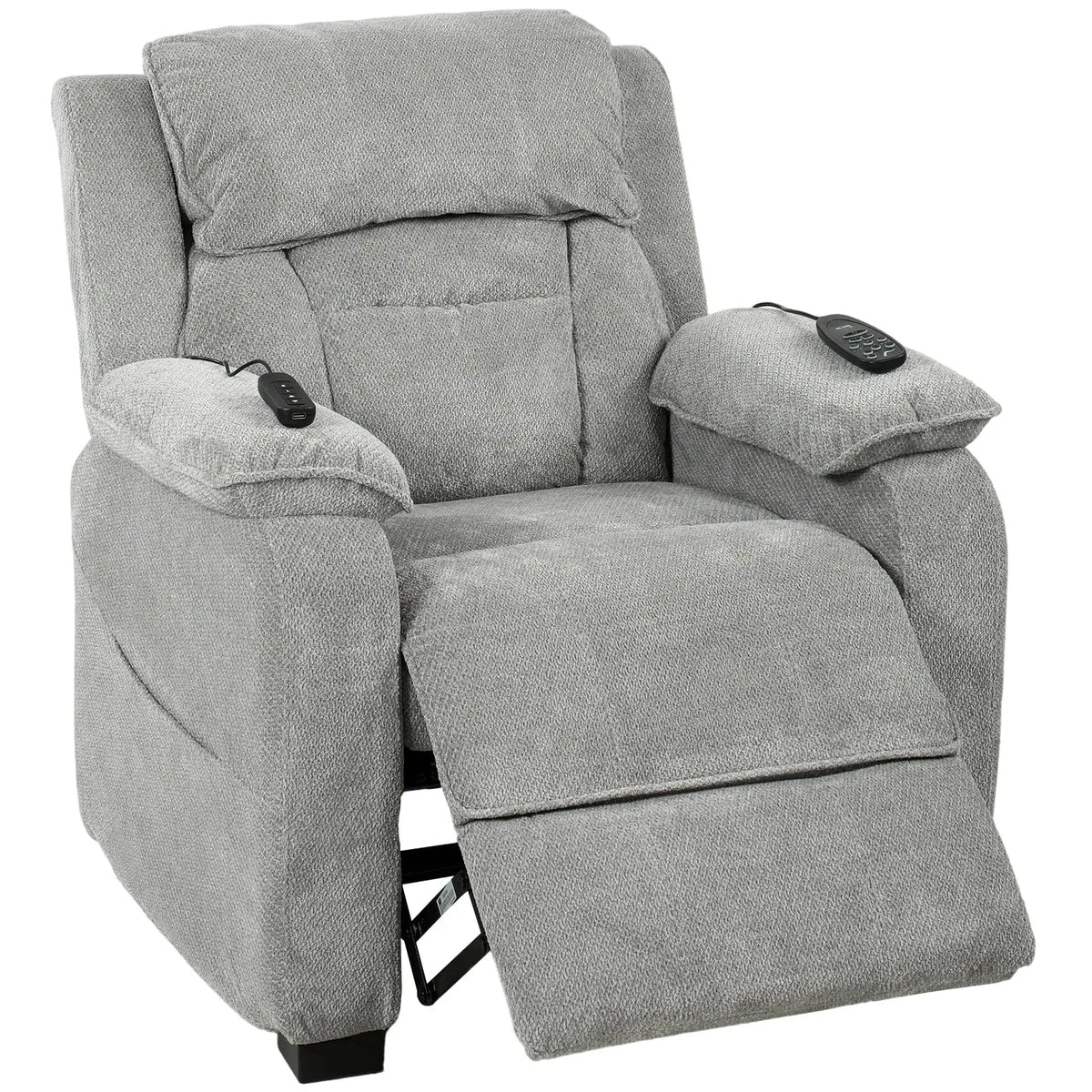 HOMCOM Power Recliner Armchair with Massage and Heat, Electric Reclining Chair with Wide Spring Seat, Light Grey - from HOMCOM
