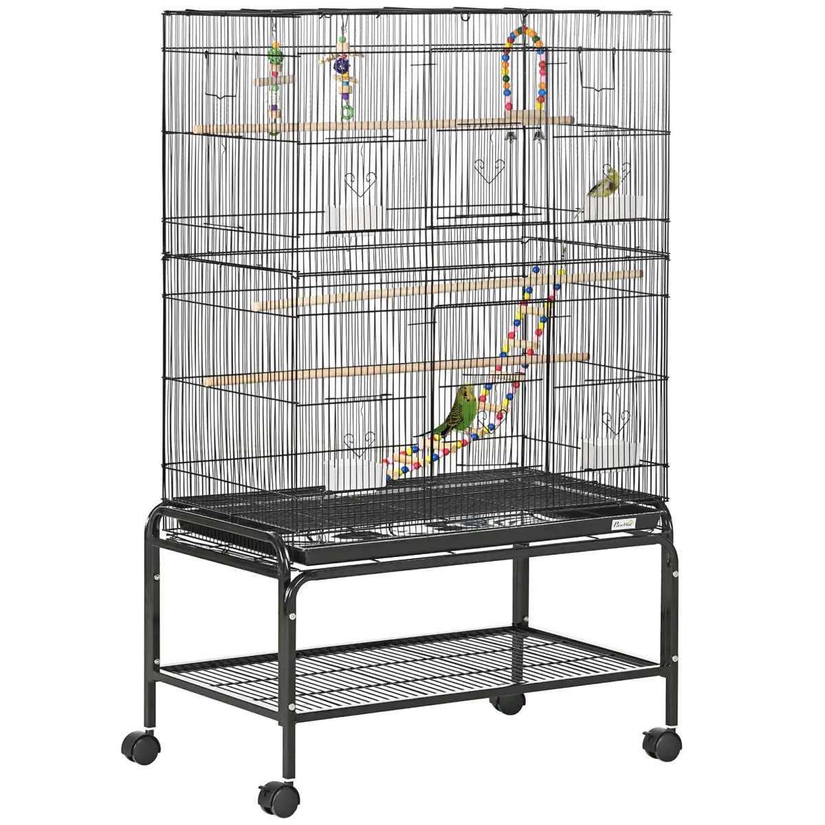 PawHut Bird Cage, with Stand, Wheels, Toys, for Budgies, Finches, Parakeets - Pet Cage