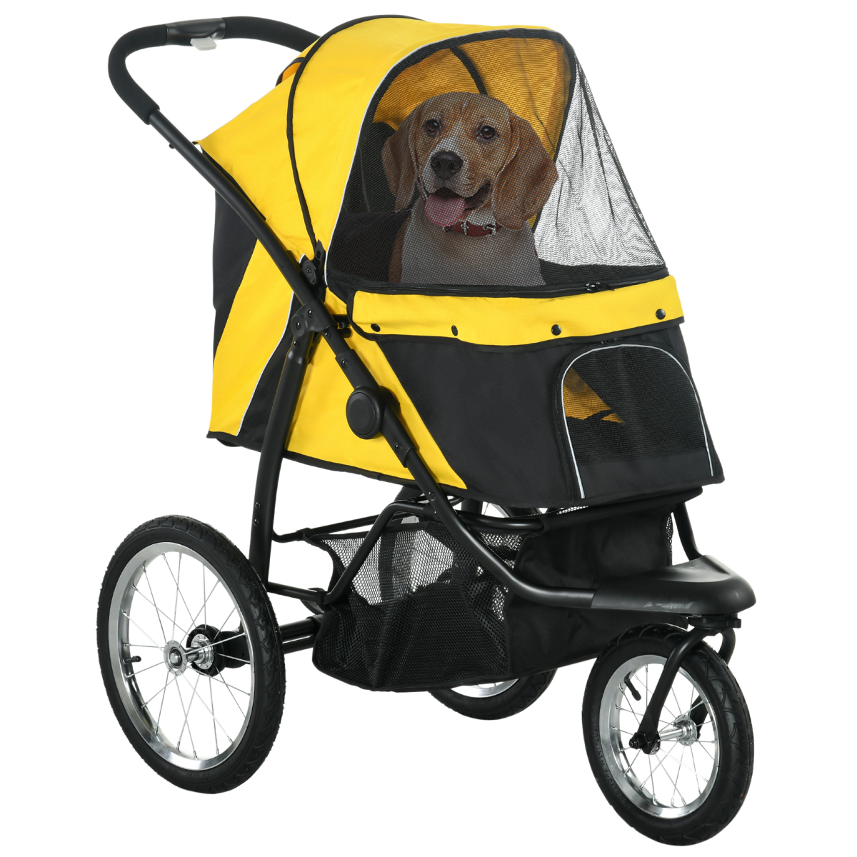 PawHut 3 Wheel Pet Stroller, for Medium Small Dogs, Foldable Cat Pram - Yellow - from PawHut
