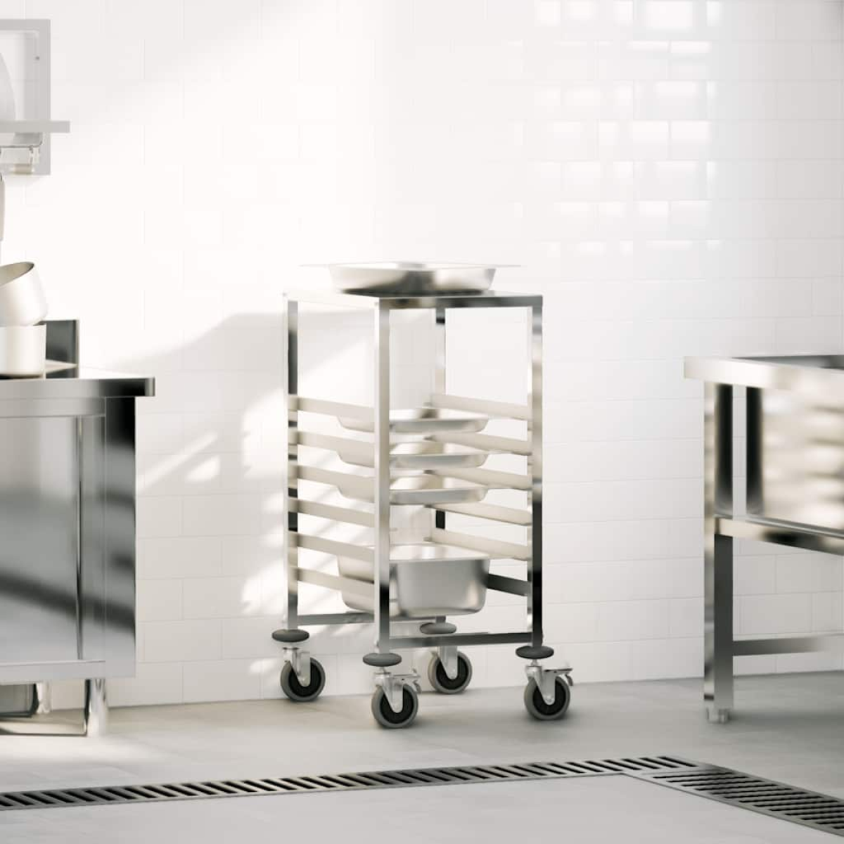 vidaXL Tray Trolley with 6 GN Containers 39x55x87 cm Stainless Steel - from vidaXL