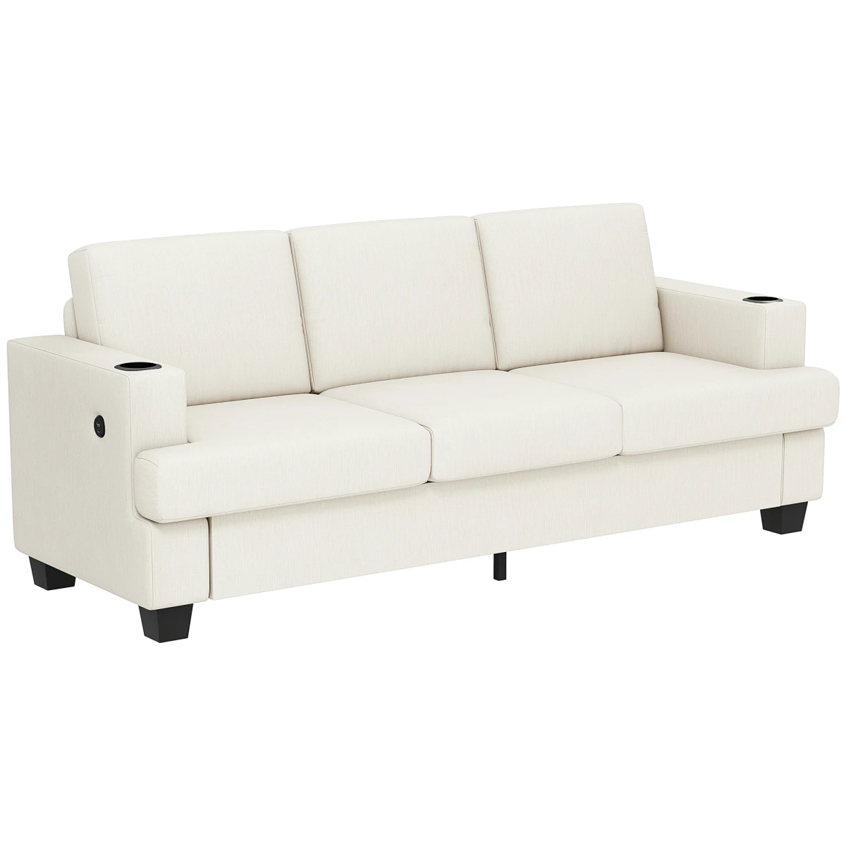 Homcom 3 Seater Sofa USB Ports Cup Holders For Home by HOMCOM