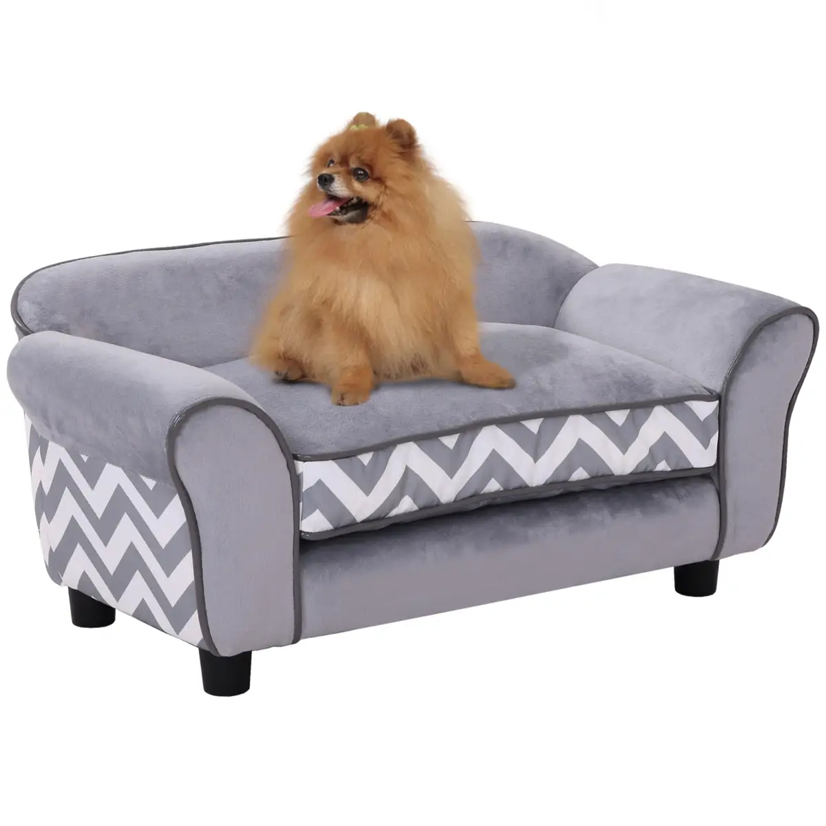 PawHut Dog Sofa Cat Couch Bed for XS Dogs w/ Removable Sponge Cushion - Grey - Dog Beds