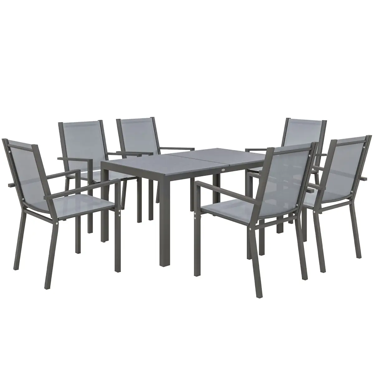 Outsunny Outsunny 7 PCs Garden Dining Set, Wood-plastic Composite Table & 6 Chairs, Grey - Garden Set