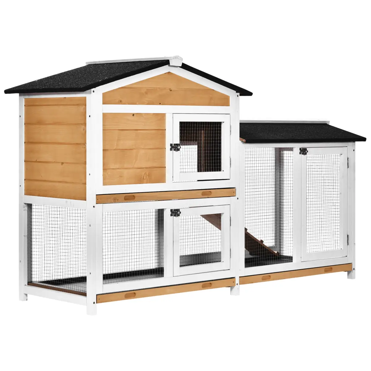 Unbranded 2-Tier Wooden Rabbit Hutch Guinea Pig House Pet Cage Outdoor Tray Ramp Pawhut - Rabbit Hutch