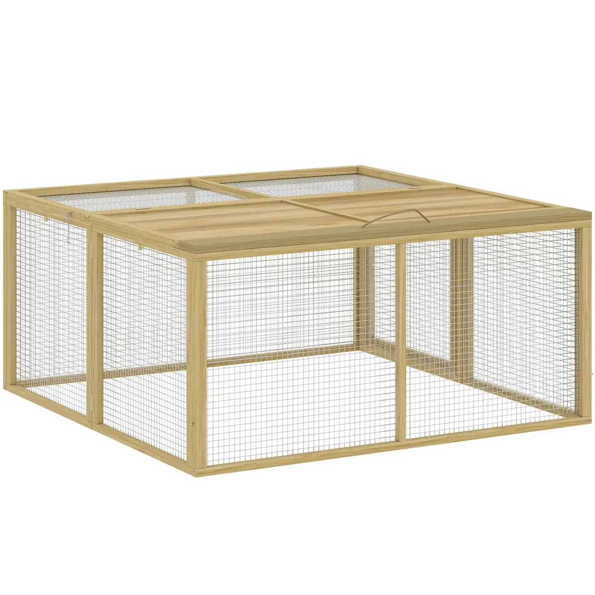 PawHut Wooden Folding Rabbit Hutch, for 2-3 Rabbits - Natural Wood - from PawHut