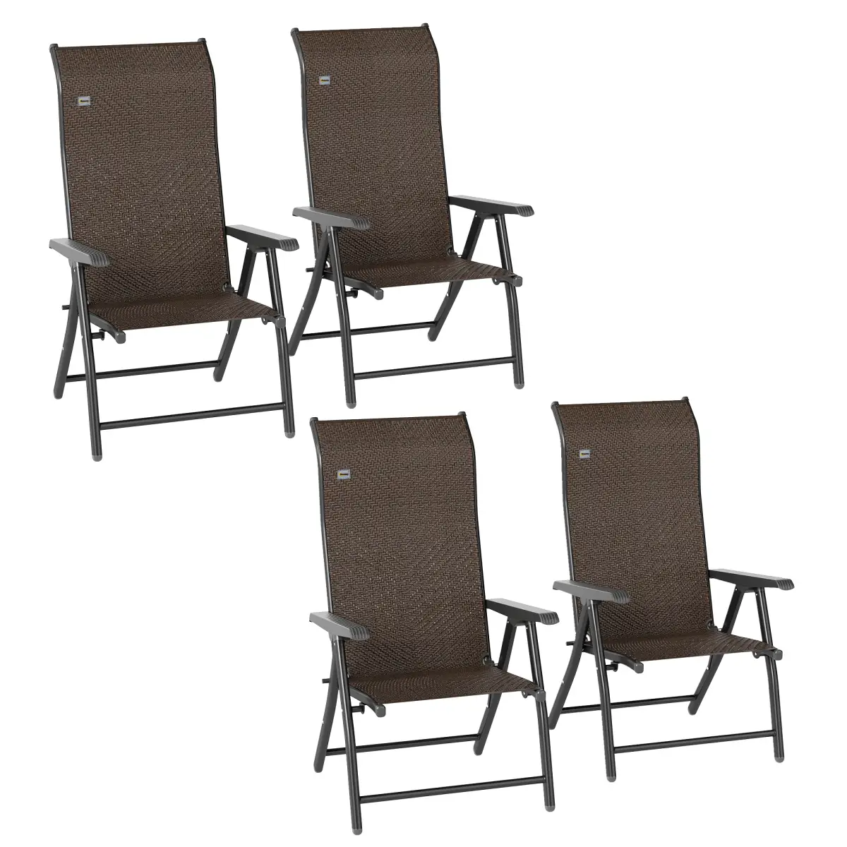 Outsunny Outsunny Set of 4 Outdoor Rattan Folding Chair w/ Adjustable Backrest Brown - Folding Chairs