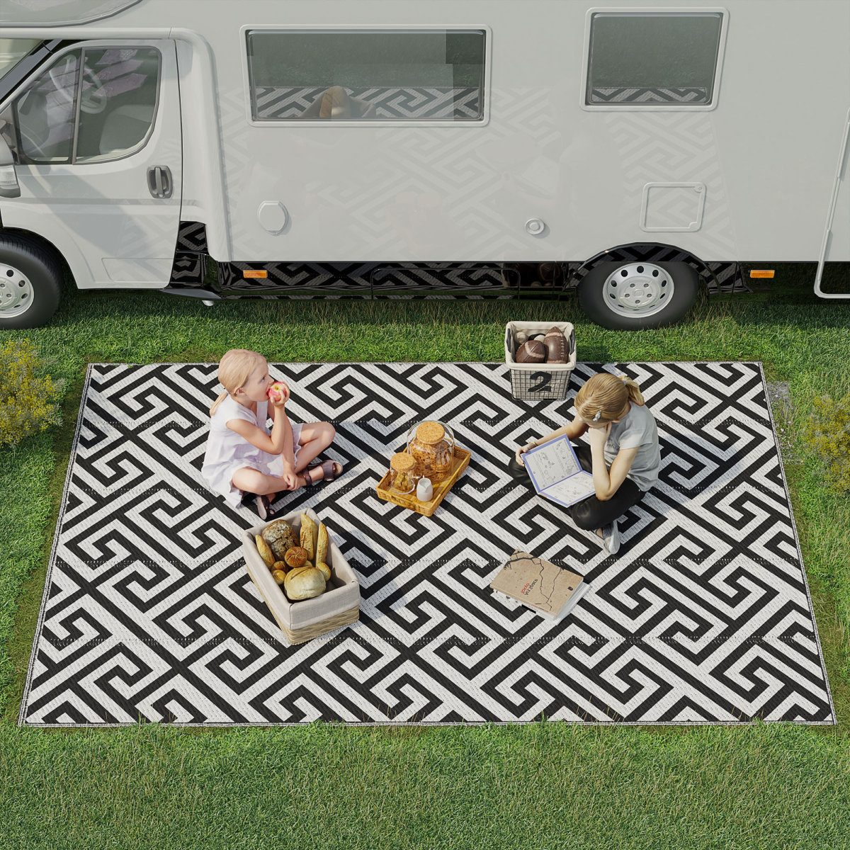 Outsunny Outsunny 182x274cm Reversible Outdoor Rug Portable Plastic Straw RV Camping Mat - Rug