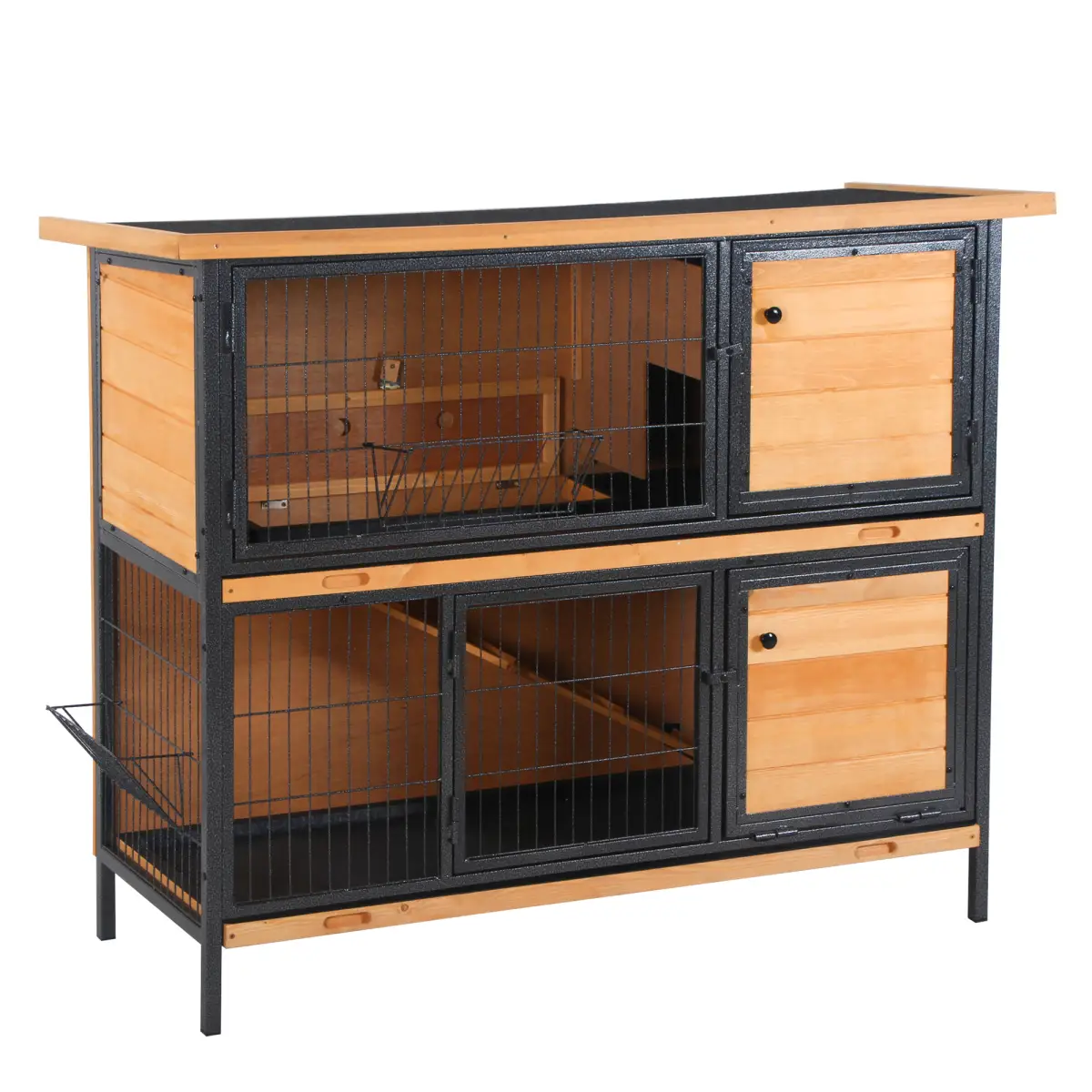 Pawhut Wooden Metal Rabbit Hutch Pet House Bunny w/ Slide-Out Tray Outdoor Light Yellow - Rabbit Hutch