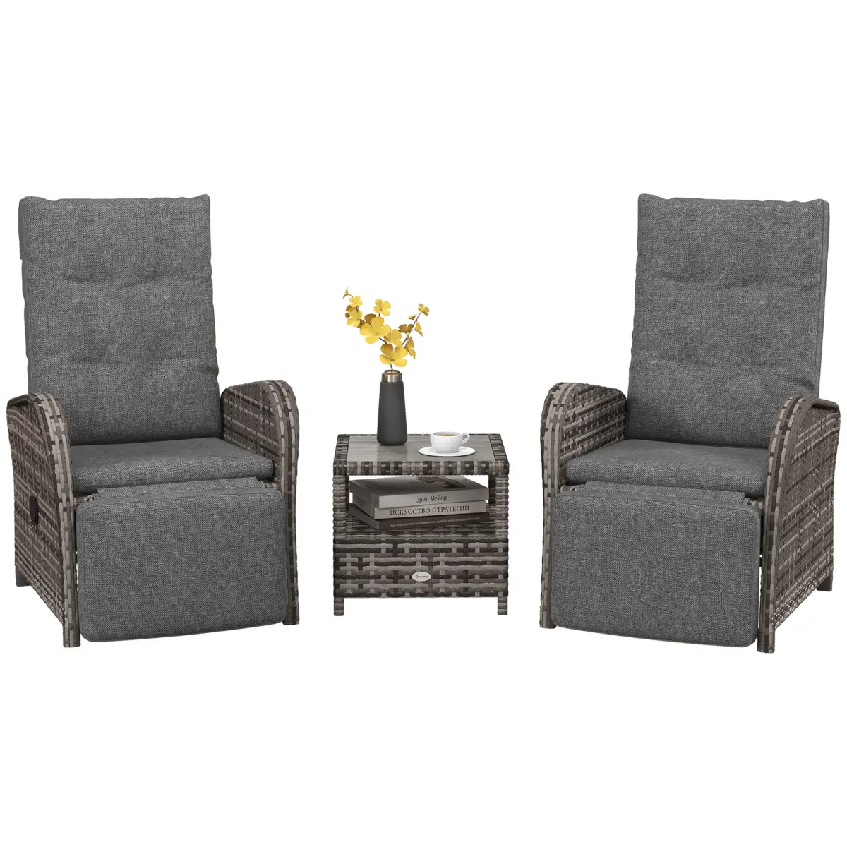 Outsunny Outsunny 3 PCs Rattan Chaise Lounge Sofa Set w/ Cushion for Patio Yard Porch - Garden Sofa Sets
