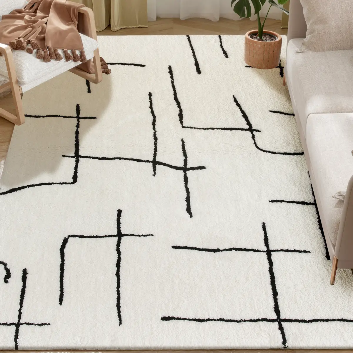 HOMCOM HOMCOM High Pile Modern Shaggy Rug, Soft Floor Carpet 120 x 170 cm, Cream - Rug
