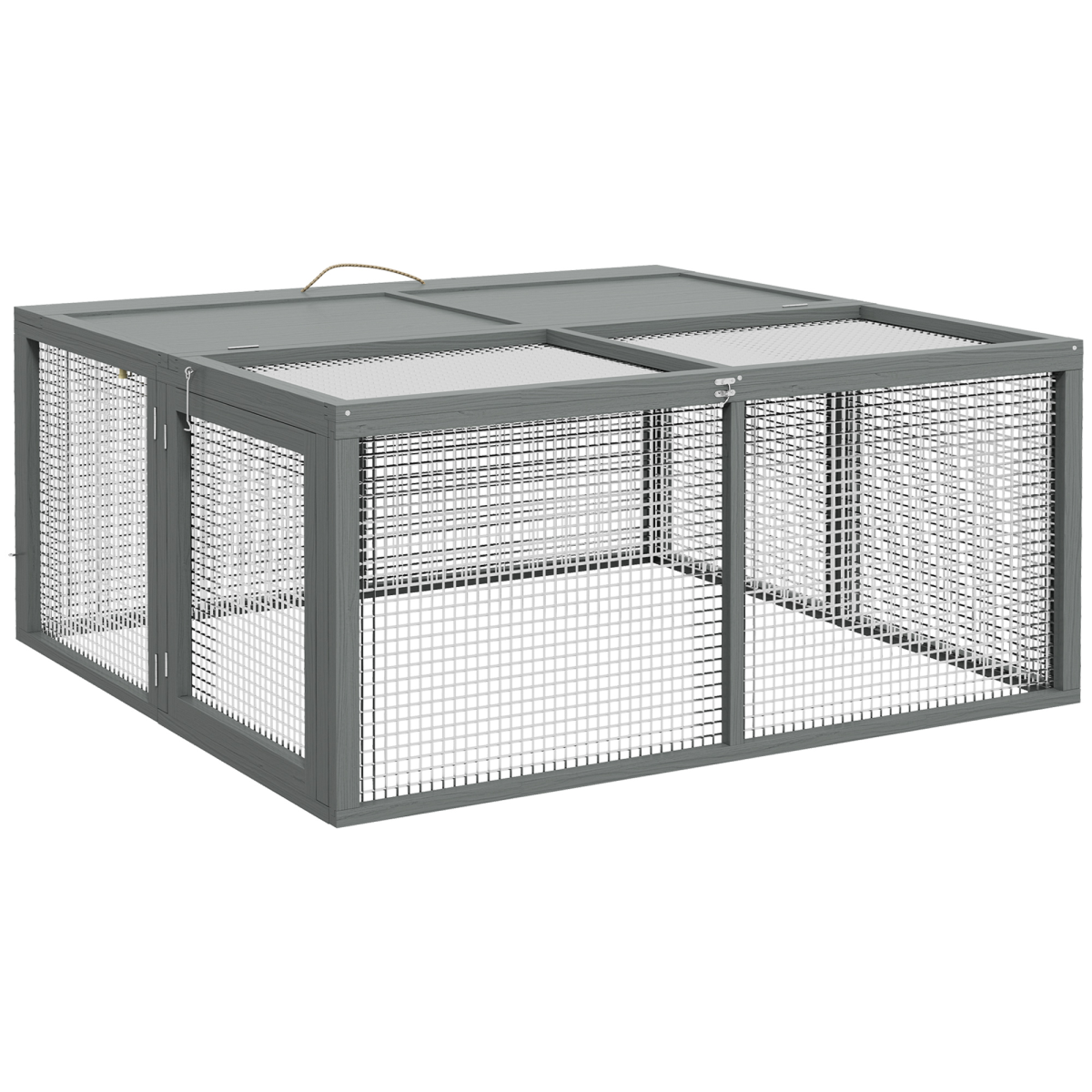 PawHut Wooden Folding Rabbit Run for 2-3 Rabbits, Guinea Pig, Grey - from PawHut