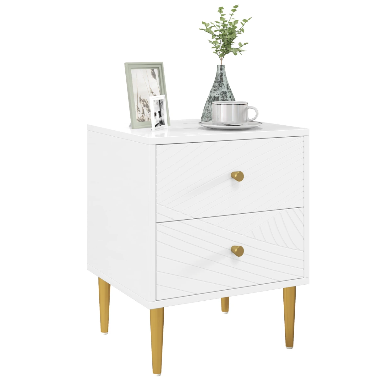 Elegant Nightstand Compact Gold Handles Bedroom by HOMCOM