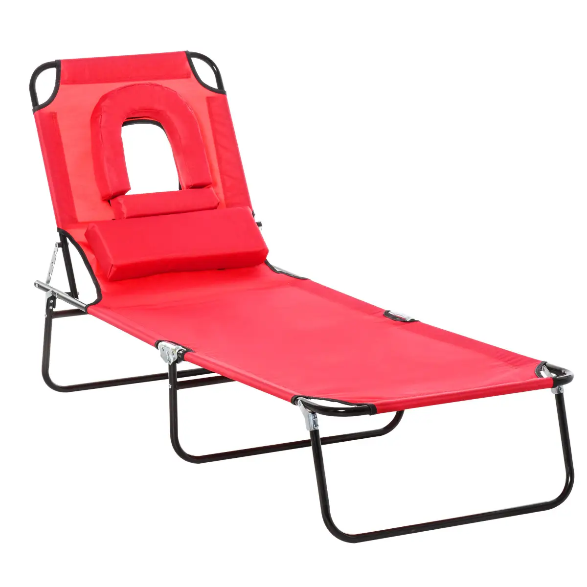 Outsunny Outsunny Folding Sun Lounger Reclining Chair w/ Pillow Reading Hole Red - Sun Lounger