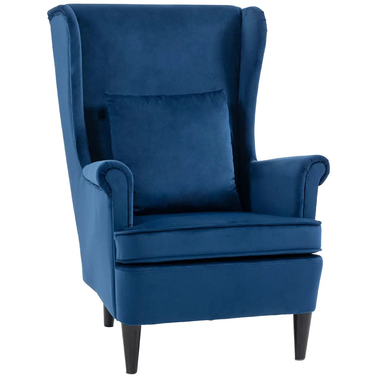 HOMCOM Modern Accent Chair with High Backrest and Pillow, Velvet-Feel Fabric Reading Chair with Solid Wood Legs, Blue - from HOMCOM