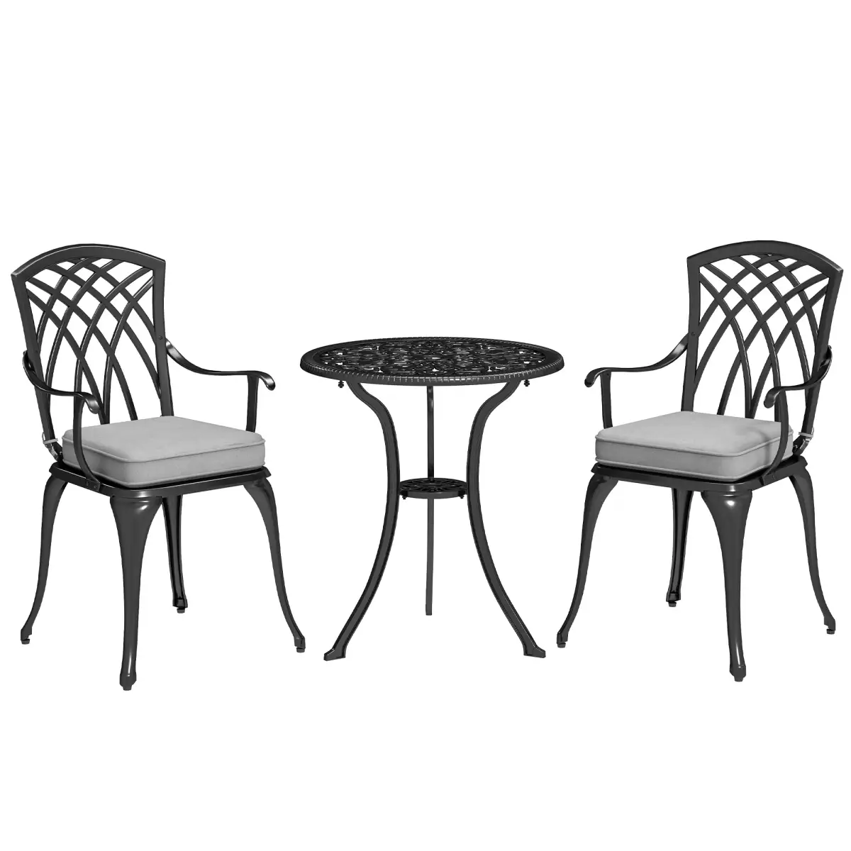 Outsunny Outsunny 3 PCs Aluminium Garden Coffee Table Set w/ Parasol Hole & Cushions - Garden Set