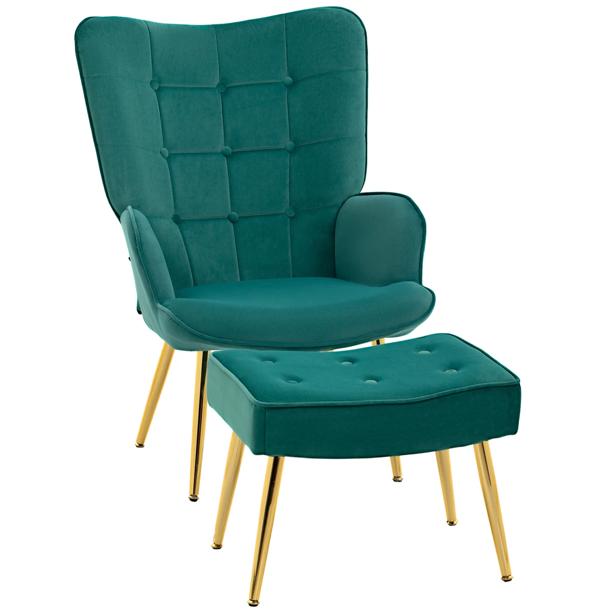 HOMCOM HOMCOM Armchair Tufted Footstool Gold Legs Small - Armchair