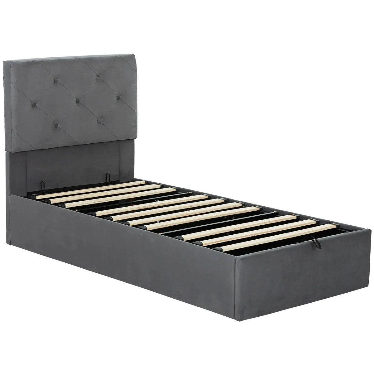 HOMCOM Single Bed Frame Gas End Lift Under Bed Storage Upholstered Platform Bed Tufted Headboard for 90 x 190 cm Mattress - from HOMCOM