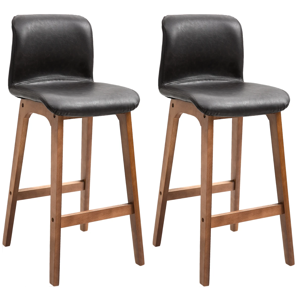 2 Pcs 93cm Faux Leather Bar Stools Wooden Frame Footrest Padding High Back Brown by HOMCOM