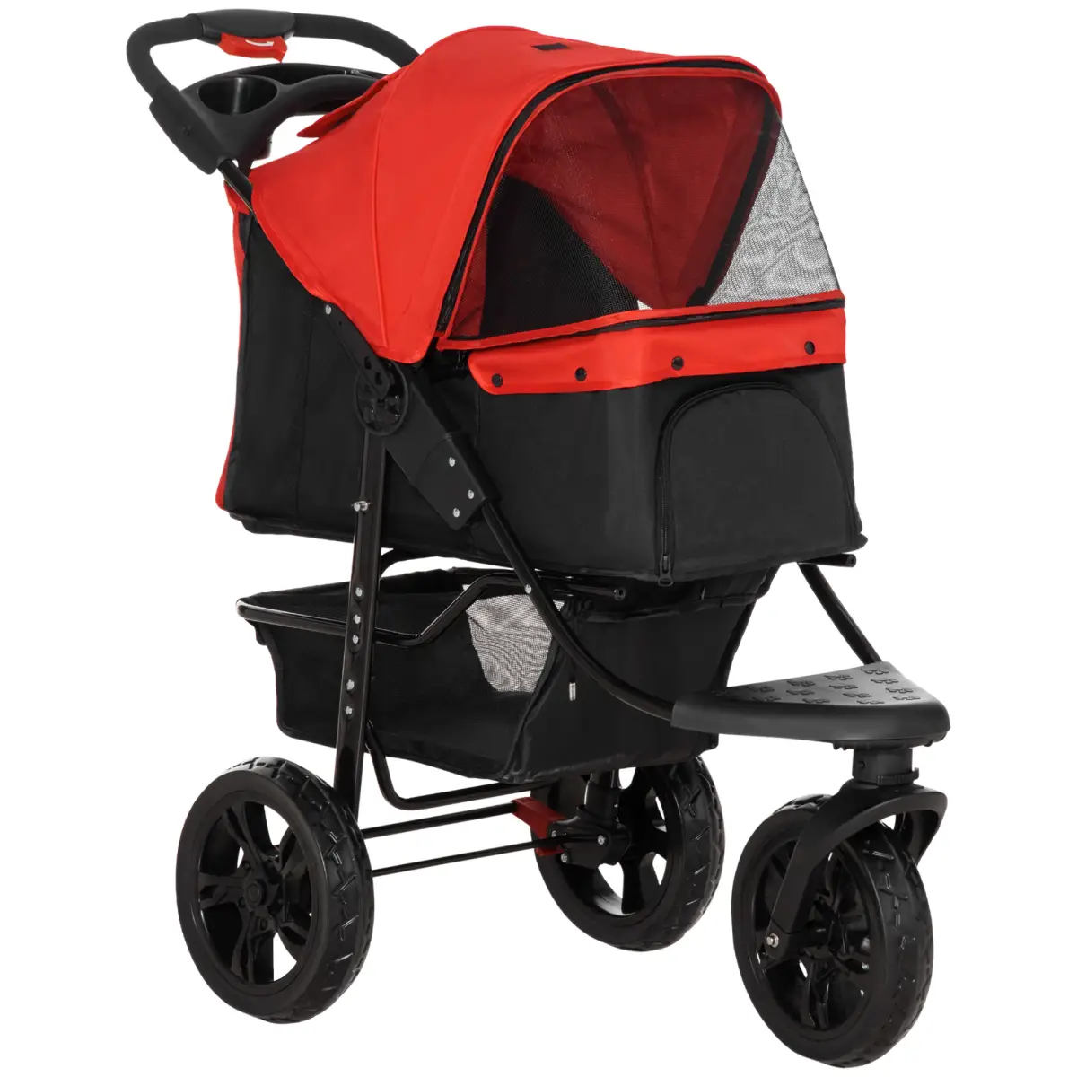 Unbranded Folding 3 Wheel Pet Stroller Travel Adjustable Canopy Storage Brake Red Pawhut - Pet Carrier