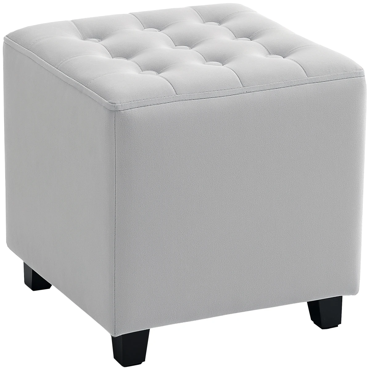 HOMCOM Compact Velvet Tufted Square Footstool With Wood Legs For Bedroom Light Grey - Footstool