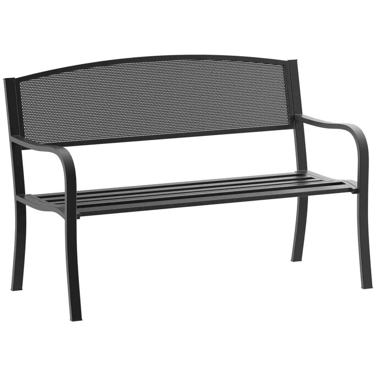 Outsunny 2 Person Garden Bench, Steel-Black - Garden Chairs