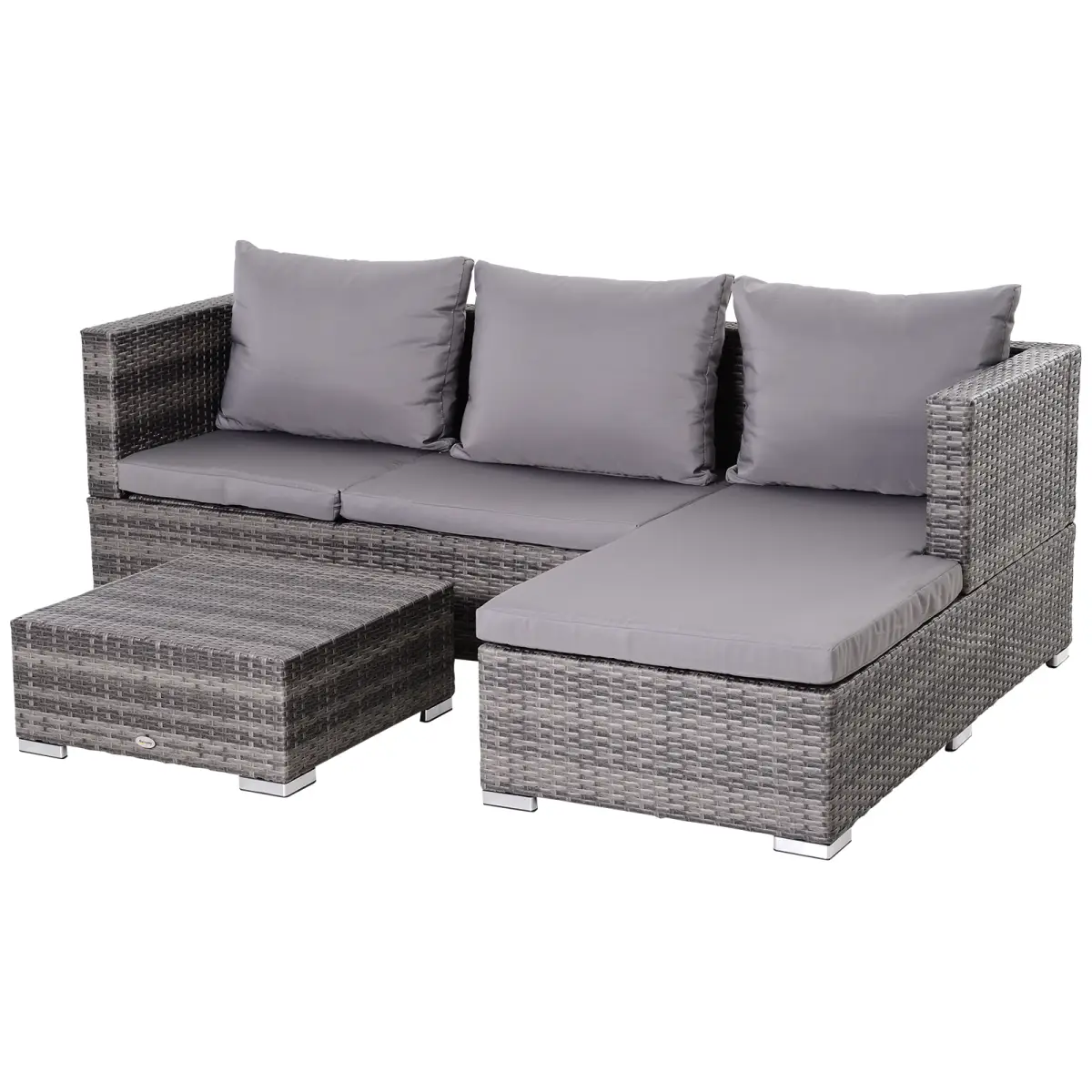 Outsunny Outsunny Rattan Garden Sofa Set Storage Table Wicker Patio Lounger 4-Seater Grey - Garden Sofa Sets
