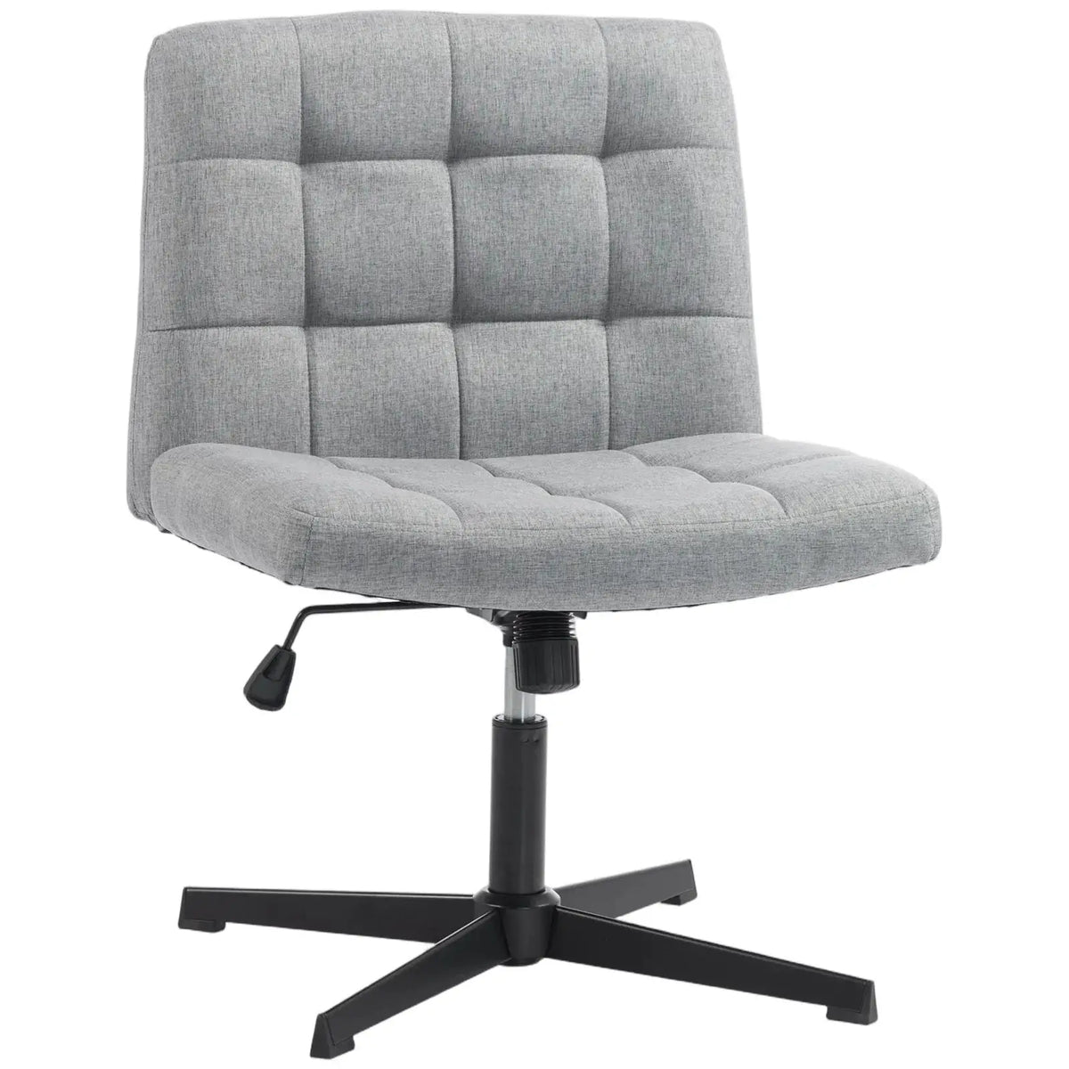 HOMCOM Armless Office Chair, Cross Legged Linen Computer Desk Vanity Chair with Wide Seat, Rocking Function, Grey - from HOMCOM