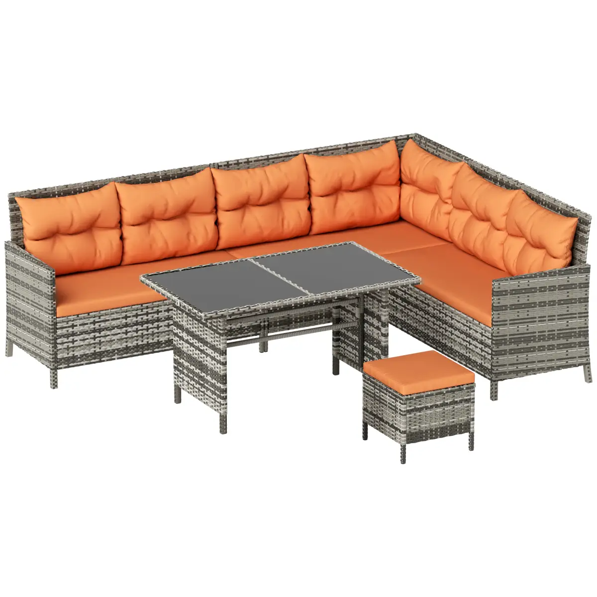 Outsunny Outsunny 6 PCs Patio wicker Sofa Set Rattan Chair Furniture, Orange - Garden Sofa Sets