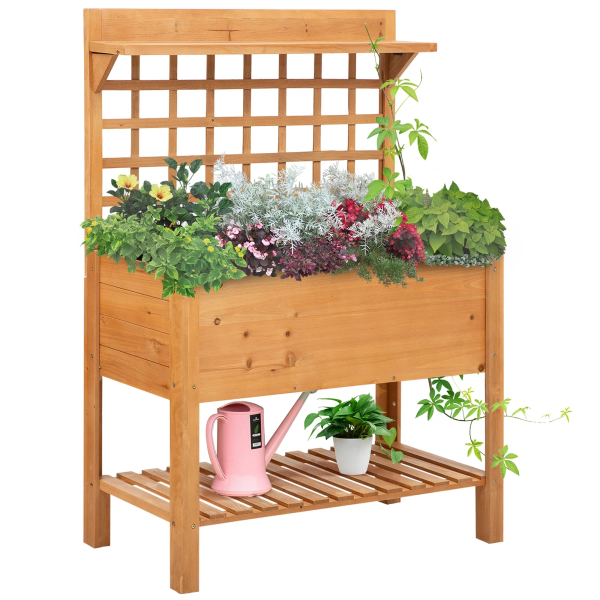 Outsunny Outsunny Wooden Planter 105x40x135cm Two Shelves Garden - Planters