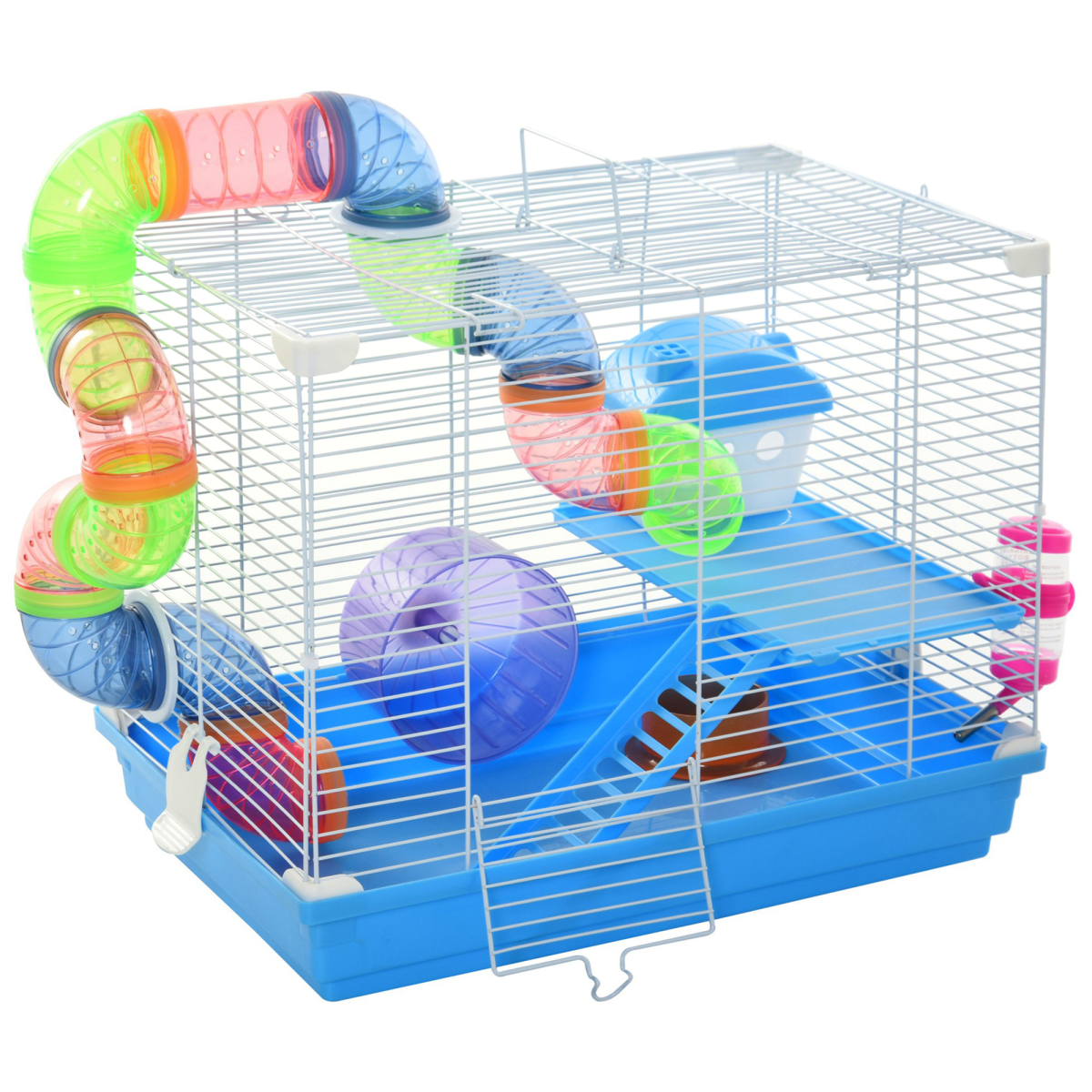 Hamster Cage Carrier Small Animal House w/ Exercise Wheels Tunnel Tube Pawhut - from Unbranded