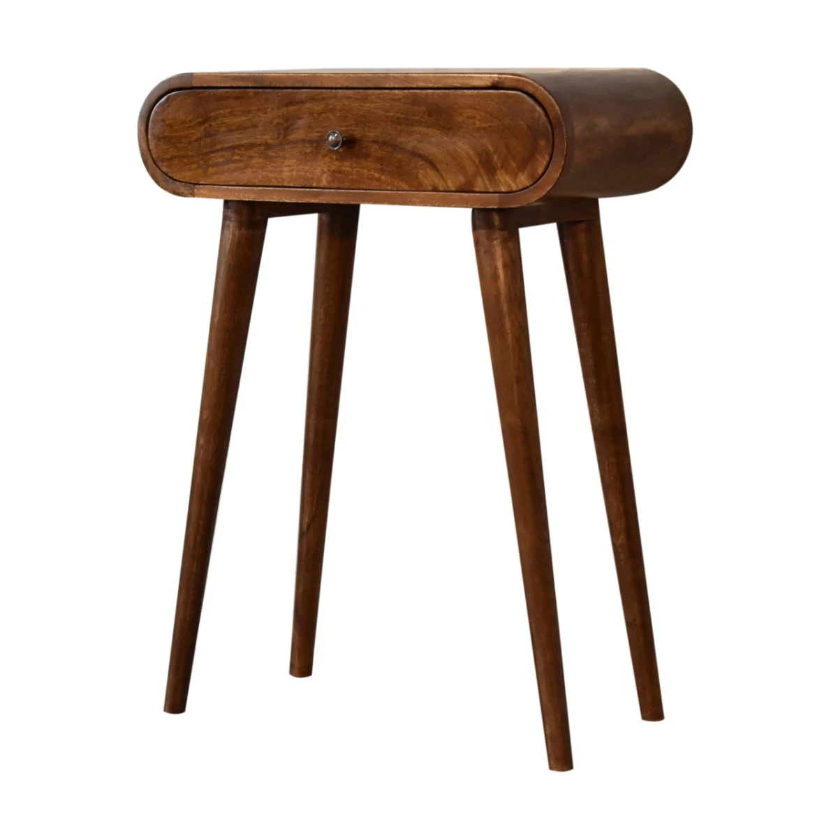 Artisan Furniture Artisan Solid Wood Mini Console Table With Chestnut Finish, Nordic Legs And Rounded Edges For Modern Home Decor - Console Table