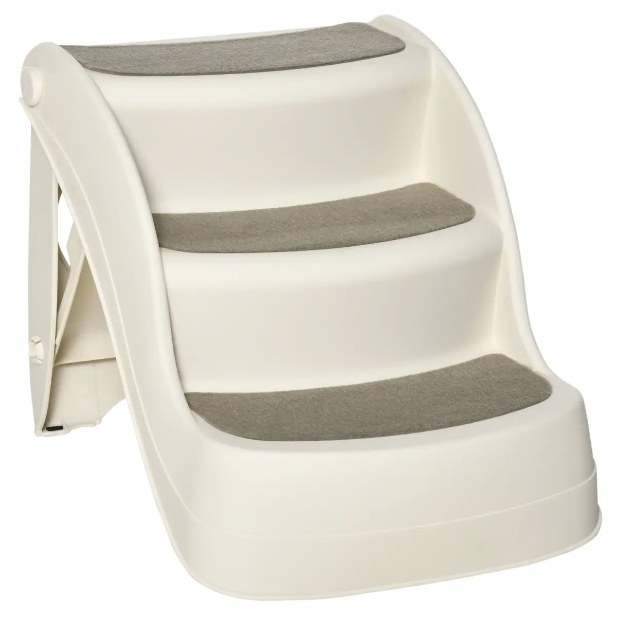 Pawhut Portable Dog Steps Non-slip Pet Stairs 3-Step Design for High Beds Sofas, Cream - Dog Steps