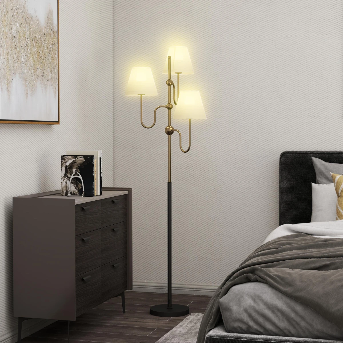 N/A Lux Floor Lamp 165cm 3 Linen Shades Living Room - Lamp
