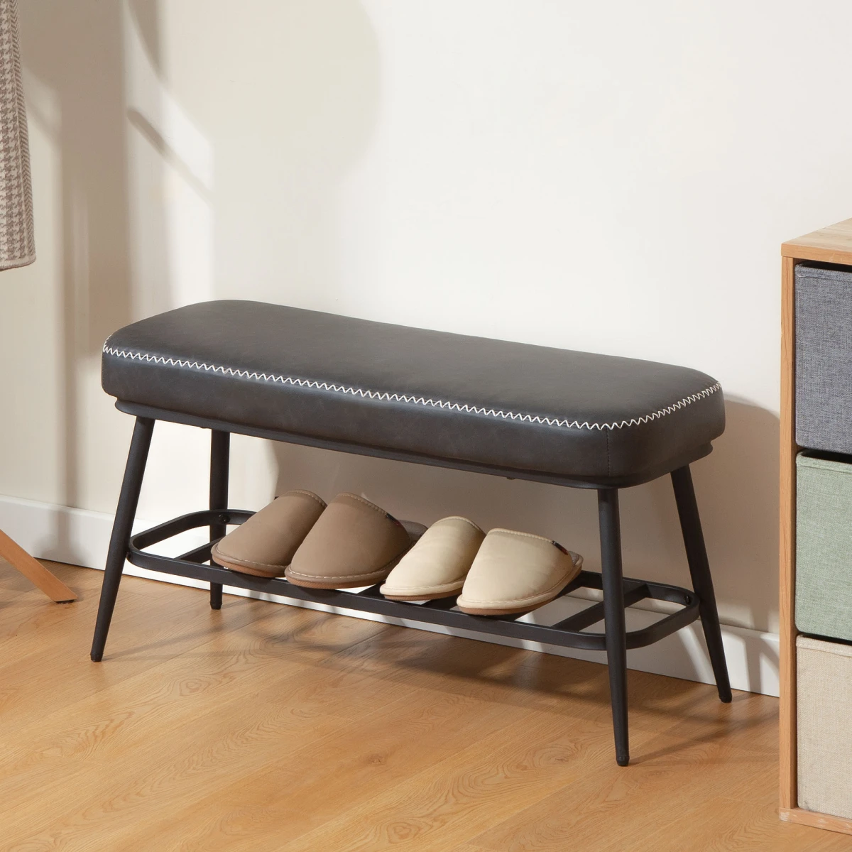 N/A PU Leather Bench 7cm Cushion Four Pair Entryway - Shoe Storage