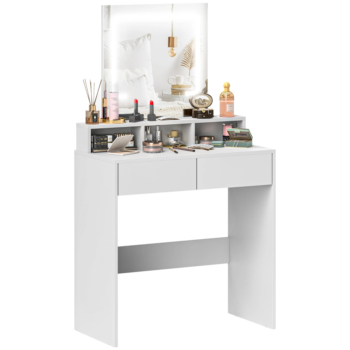 HOMCOM HOMCOM Dressing Table Mirror LED Lights Bedroom - Bedside Table