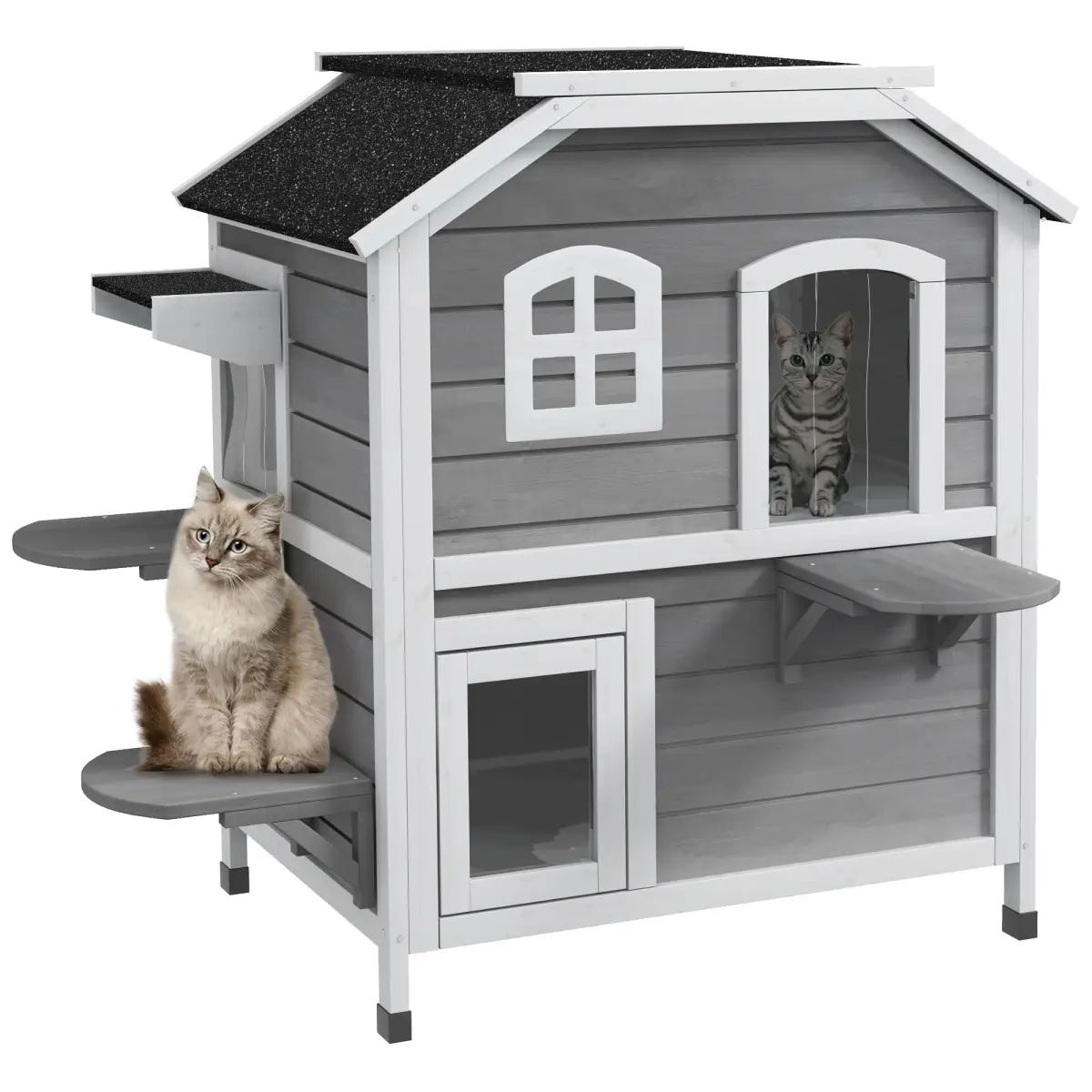PawHut Cat Condo w/ Tons of Room & Openable Roof, Fir Wood, Outdoor/Indoor Catio Grey - Cat House