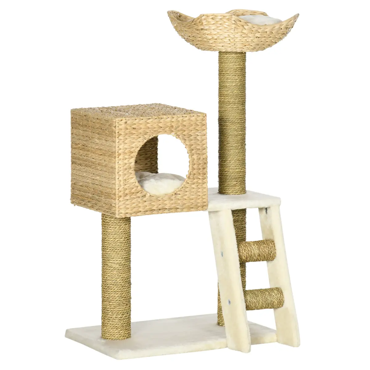 Unbranded Cat Tree Kitten Tower Cattail Weave w/ Scratching Posts, Bed, House Pawhut - Cat Tree
