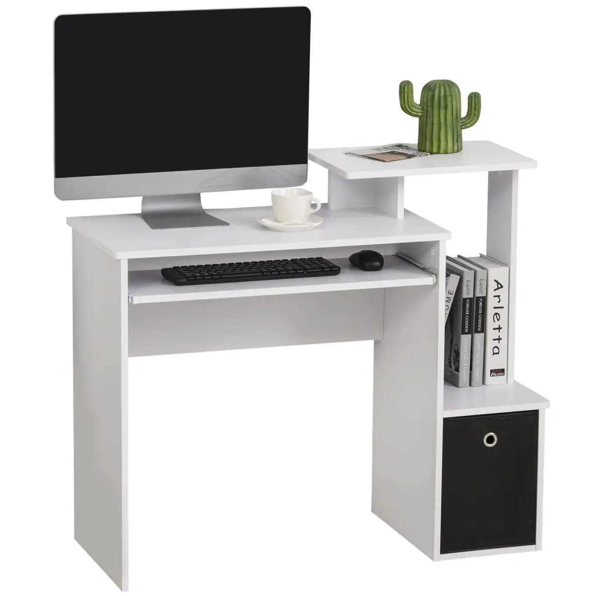 HOMCOM Computer Desk with Sliding Keyboard Tray Storage Drawer Shelf White - Desk