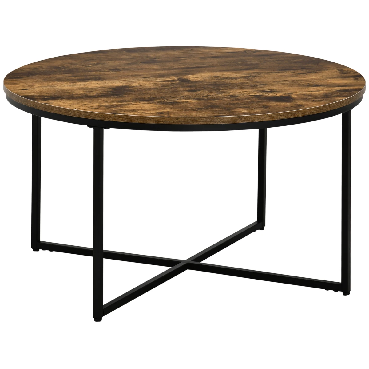Industrial Round Side Table with Metal Frame, Large Tabletop, Rustic Brown by HOMCOM