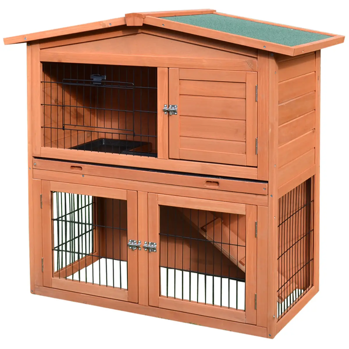 Pawhut A-Frame Wood Wooden Rabbit Hutch Small Animal House Pet Cage Chicken Coop - Rabbit Hutch