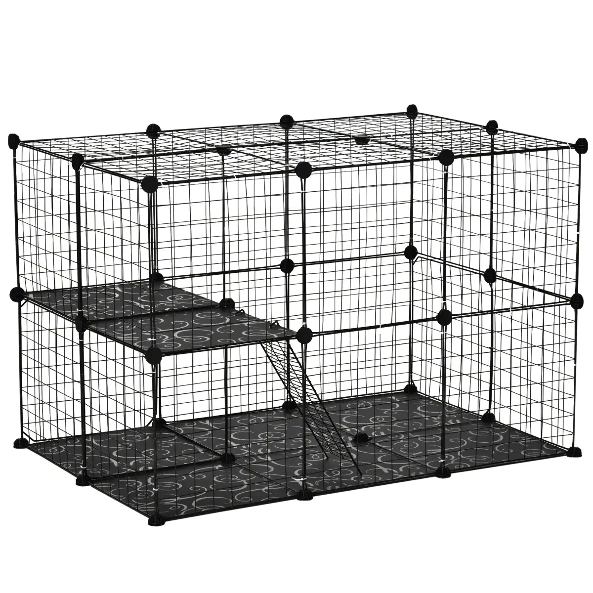 Pawhut Pet Playpen DIY Small Animal Cage w/ Doors Ramps for Kitten Bunny Chinchilla - Pet Playpen
