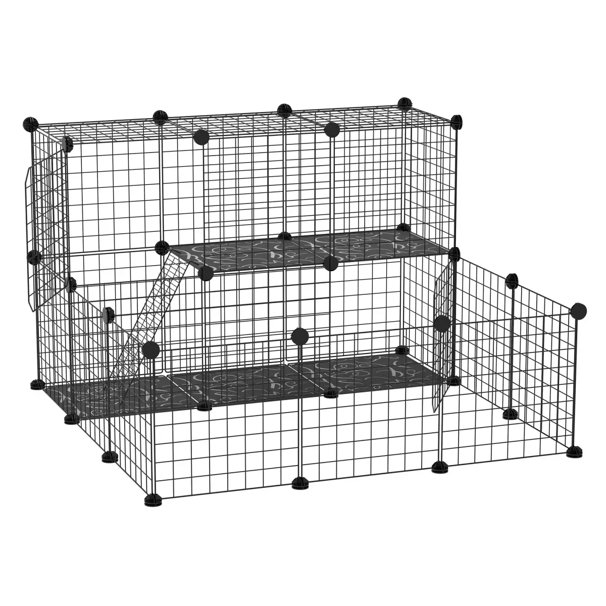 Pawhut Pet Playpen DIY Small Animal Cage for Rabbit Ferret Chinchilla Guinea Pig Black - Pet Playpen