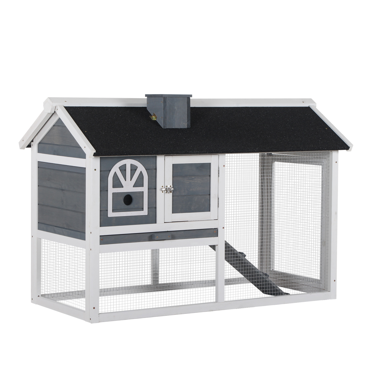 Rabbit Hutch Wood Bunny Cage for Outdoor Indoor w/ Pull Out Tray Run Box Ramp - from Pawhut