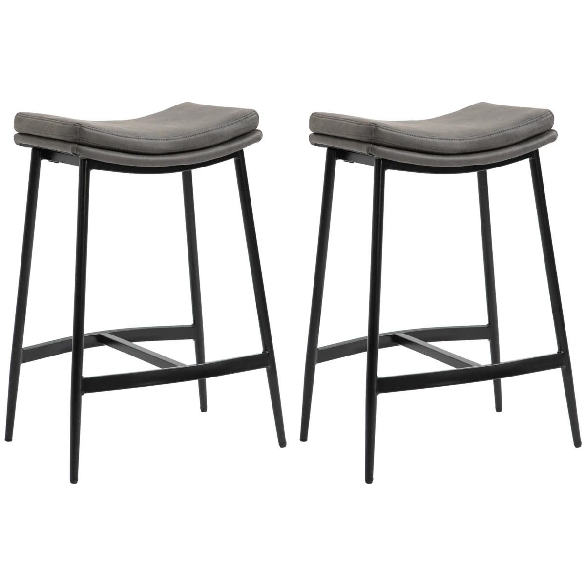 HOMCOM HOMCOM Bar Stool 89-99cm Curved Seat Grey Set of 2 - Bar Stool