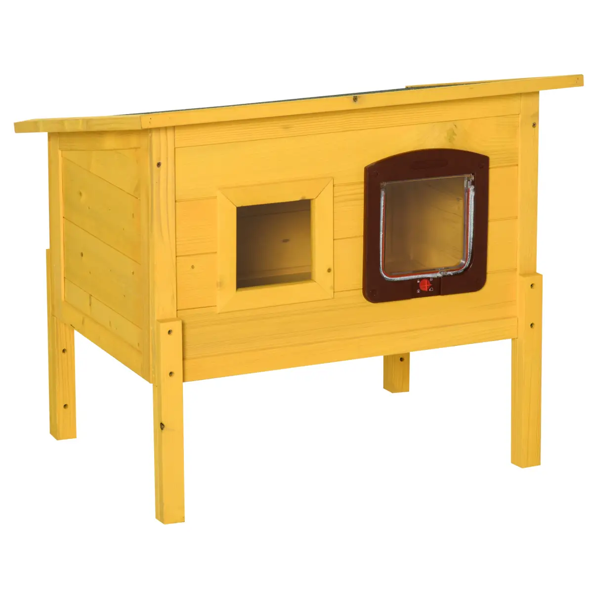 Wooden Cat House Pet Home Outdoor Waterproof Door Roof Shelter Garden Pawhut - Cat House