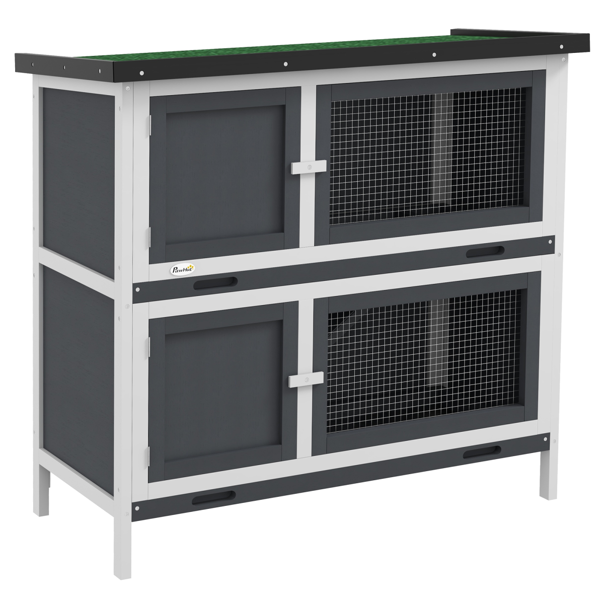 PawHut Double Decker Rabbit Hutch Bunny Cage Pet House Outdoor with Tray, Grey - from PawHut