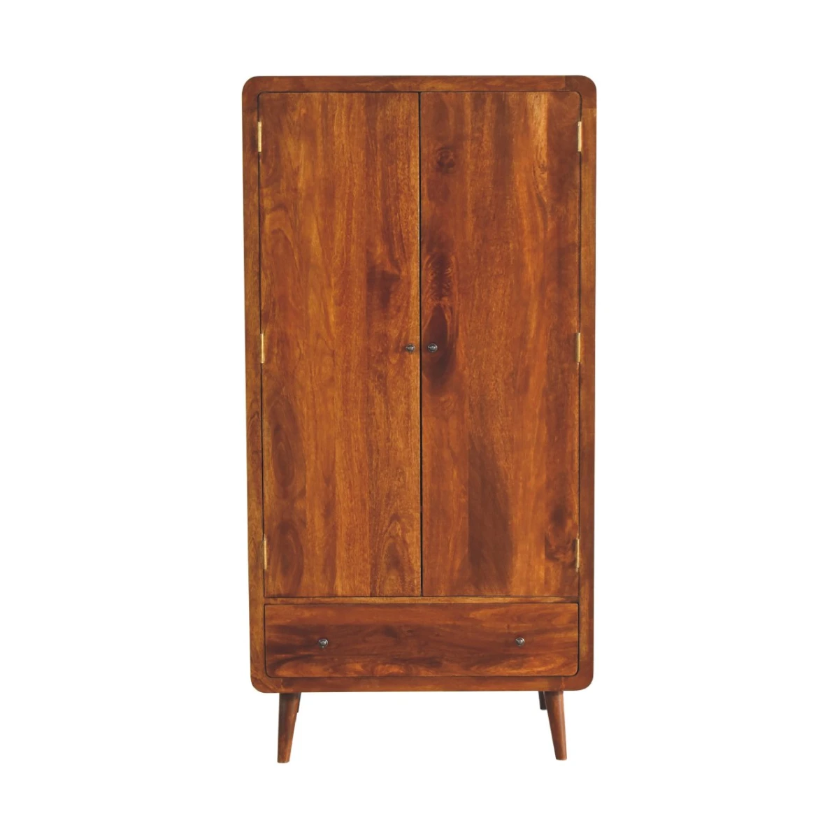 Artisan Furniture Artisan Furniture Solid Wood Curved Chestnut Wardrobe, Light Brown, 2 Doors and 1 Drawer -