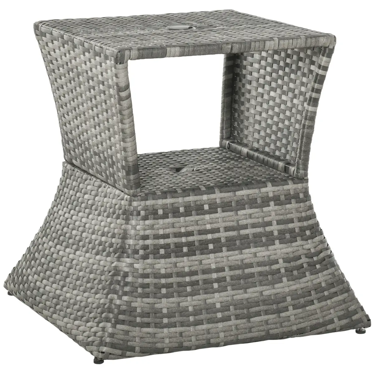 Outsunny Outsunny Rattan Wicker Tea Coffee Table w/ Umbrella Hole and Storage Space Grey - Garden Table